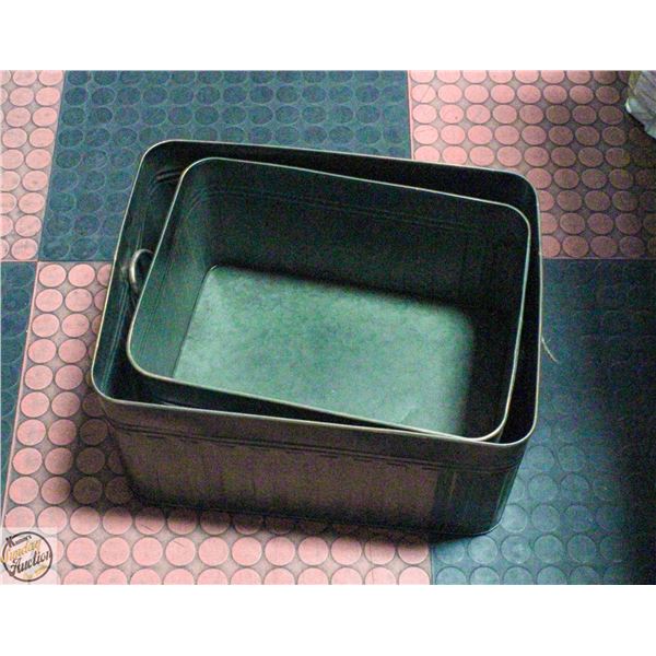 TWO NESTING GALVANIZED METAL BASKETS