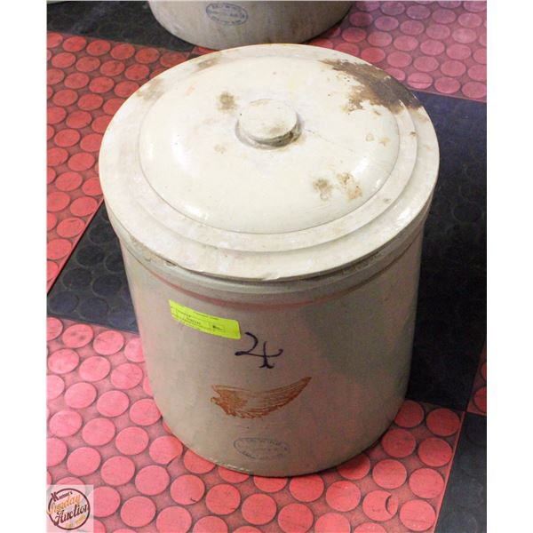ANTIQUE REDWING NO 4 SALT GLAZE JAR WITH LID