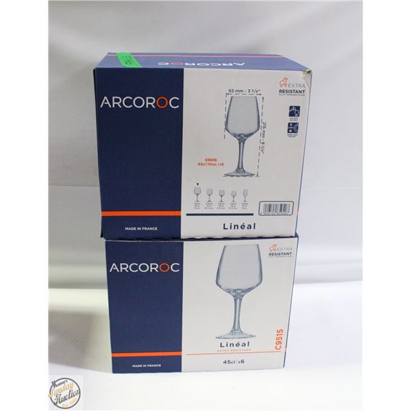 2 BOXES NEW ARCOROC LINEAL WINE GLASSES-FRANCE