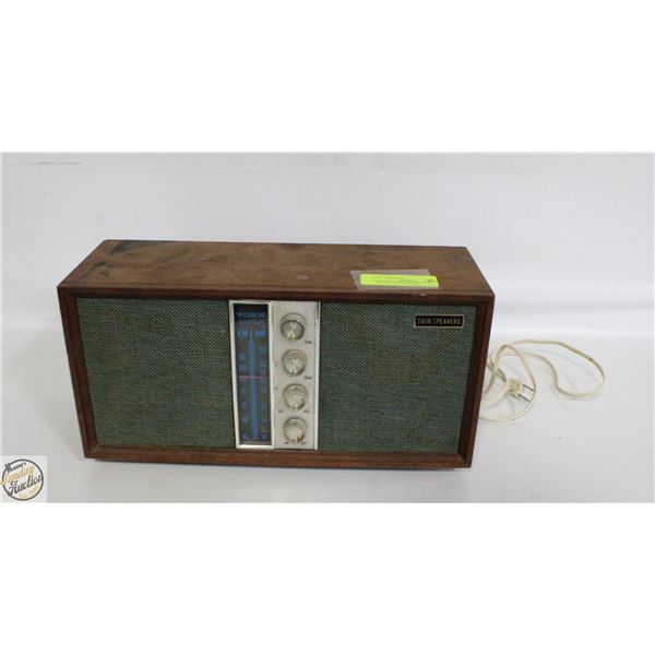 VINTAGE YORK WOODEN TWIN SPEAKERS TRANSISTOR
