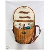 Image 1 : WICKER PICNIC BASKET WITH ITEMS IN IT