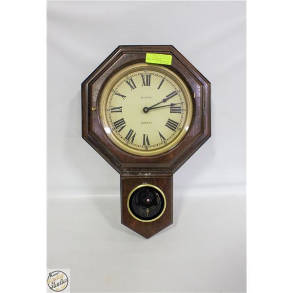 BULOVA CLOCK BROWN WOOD FRAMED