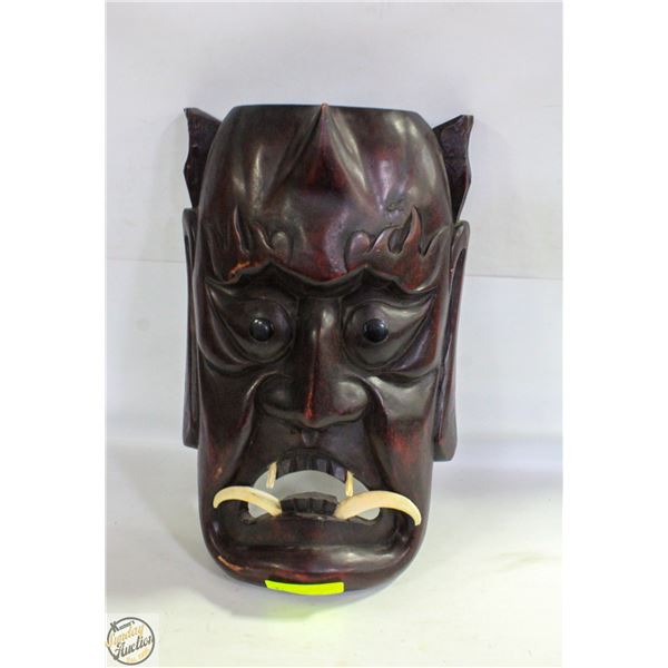 ANTIQUE BOAR TOOTH CARVED WOOD DEVIL