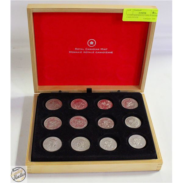 12 VINTAGE KDAYS COINS IN WOOD CASE-ESTATE