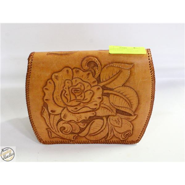 VINTAGE LEATHER TOOLED RAWHIDE PURSE