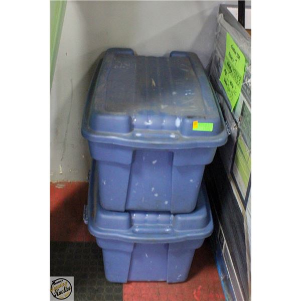 2 RUBBERMAID TOTES WITH LIDS