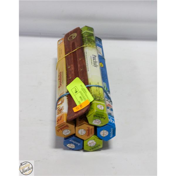 6 BOXES ASSORTED SCENTS INCENSE W/WOODEN HOLDER