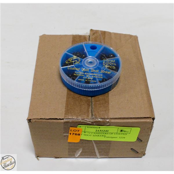 CASE W/12 CANISTERS OF COATED SPLIT SHOT SINKERS