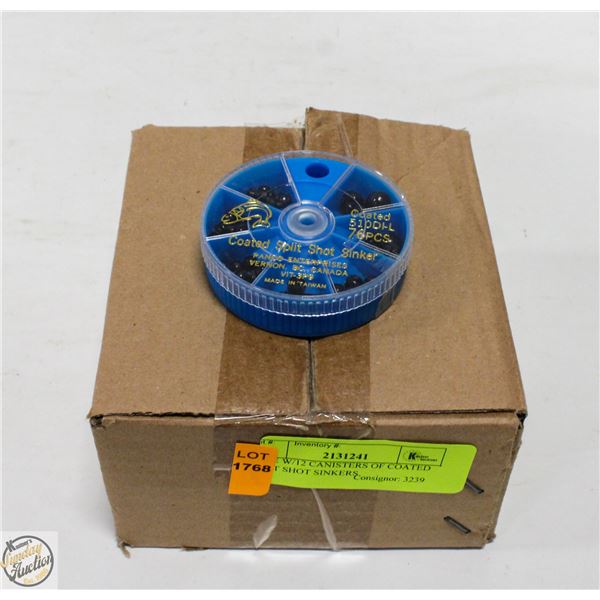 CASE W/12 CANISTERS OF COATED SPLIT SHOT SINKERS