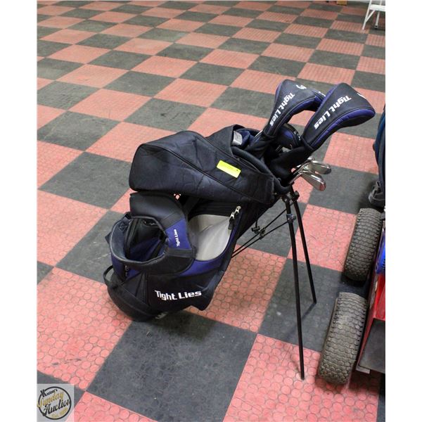 TIGHT LIES GOLF CADDY W/CLUBS+SOME CLUBS W/COVERS