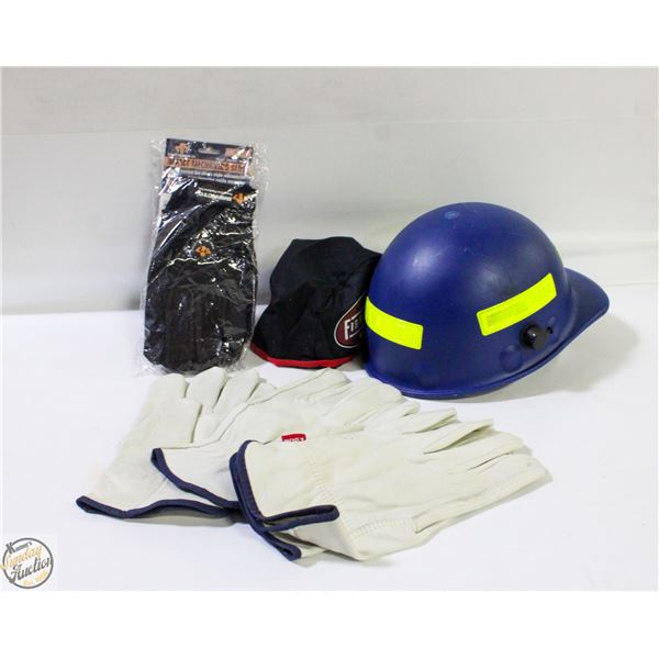 NEW HARD HAT WITH 3 PAIRS OF GLOVES