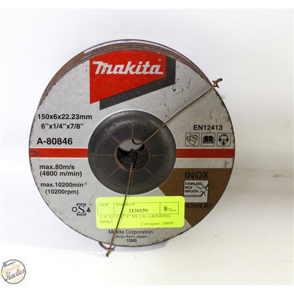 5  6"X1/4"X7/8" METAL GRINDING DISKS
