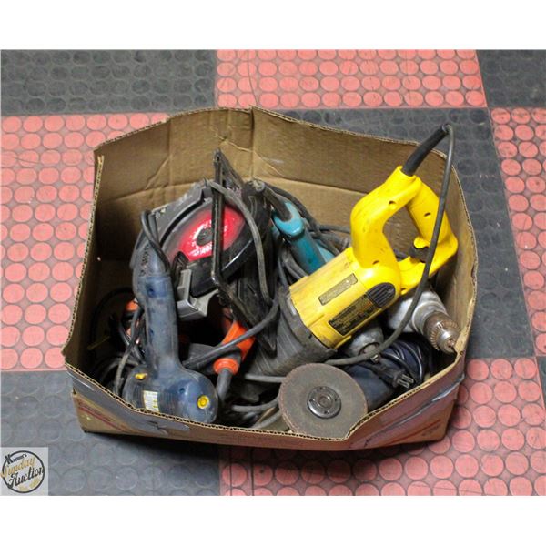 BOX OF CORDED POWER TOOLS TESTED AND WORKING