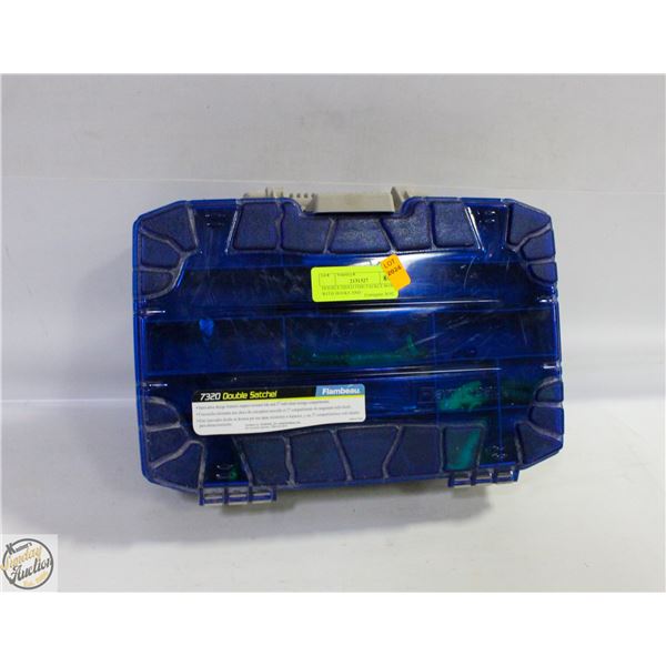 DOUBLE SIDED FISH TACKLE BOX WITH HOOKS AND