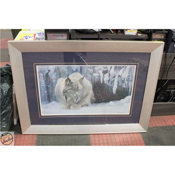 FRAMED ROBERT BATEMAN LYNX 27X26" CRACKED GLASS
