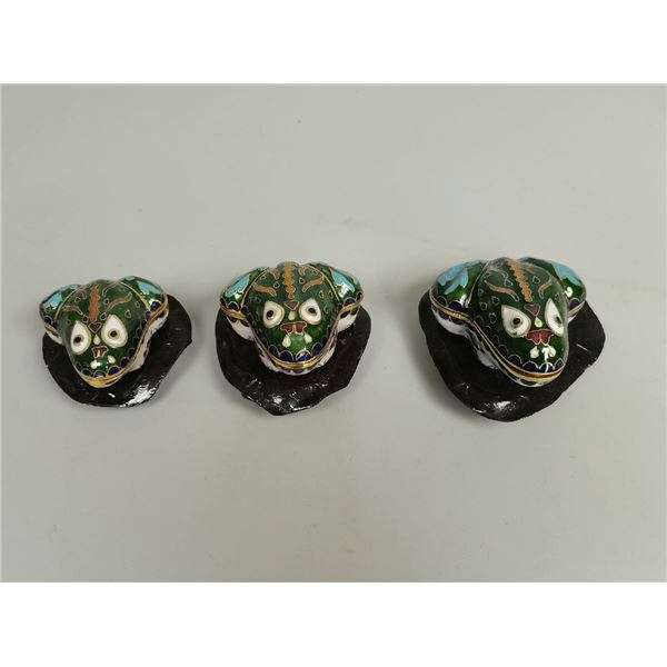 Cloisonné Frog Lidded Box Set of Three