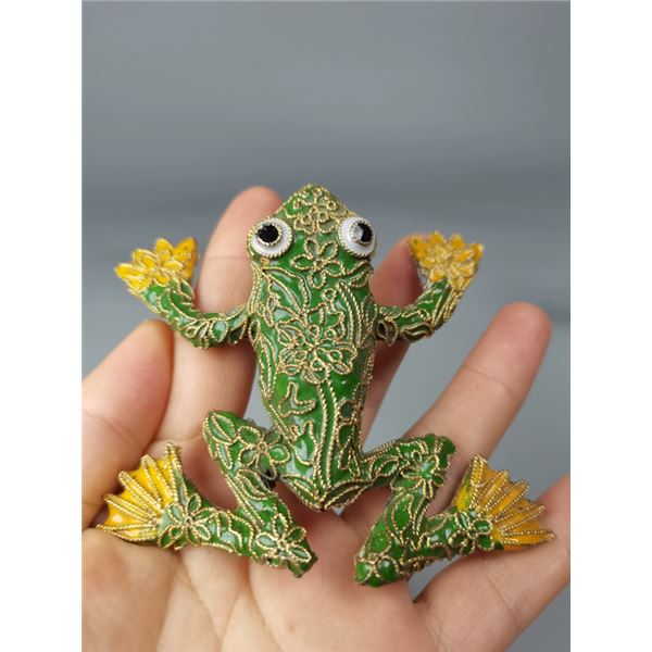 Cloisonné Frog with Golden Floral Design