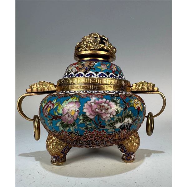 Cloisonné Incense Burner with Floral Design