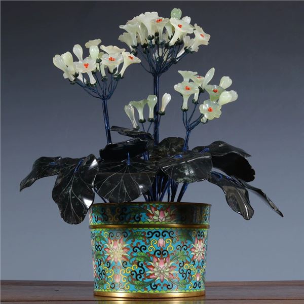 Jingtai Blue Jade Potted Floral Ball