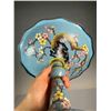 Image 6 : Cloisonné Blue Background Cloud Brocade Pedestal Plate with Floral Rim