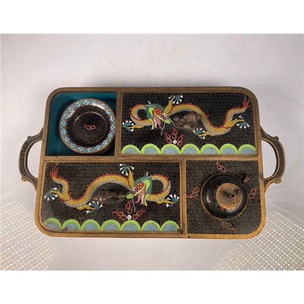 Cloisonné Dragon Motif Smoking Set
