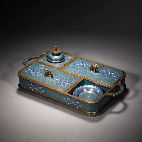 Cloisonné Lotus Scroll Smoking Set