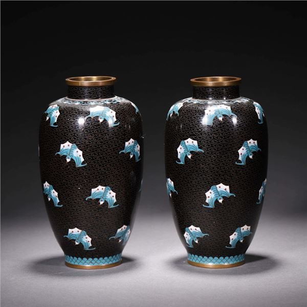 Cloisonné Vases with Bat Motifs (Pair)