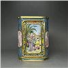 Image 1 : Cloisonné Enamel with Gilded Copper Figurative Square Brush Pot