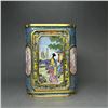 Image 4 : Cloisonné Enamel with Gilded Copper Figurative Square Brush Pot