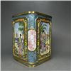 Image 5 : Cloisonné Enamel with Gilded Copper Figurative Square Brush Pot