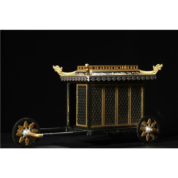 Wood-Based Lacquered "Longevity and Fortune" Chariot Sculpture