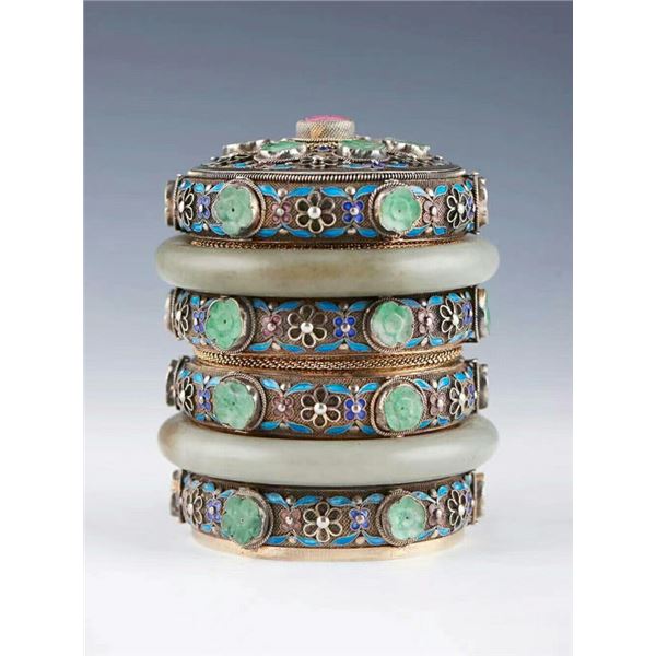Silver Enamel Inlaid Treasure Jar