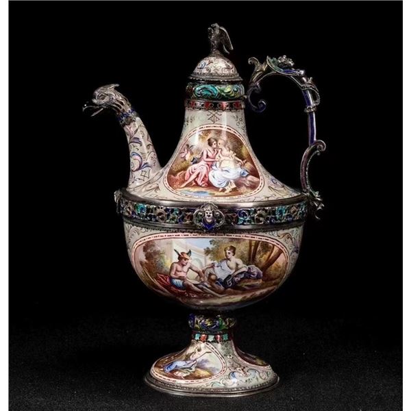 Royal Austrian Vienna Silver-Based Hand-Painted Enamel Wine Vessel