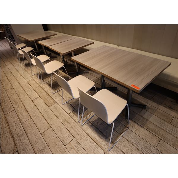 Qty 5 Wooden Tables w/ Pedestal Bases 30" x 30" x 29"H" & 6 Chairs 17" x 30"H