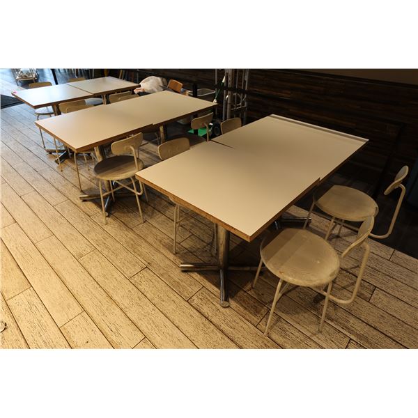 Qty 6 White Tables 30" x 24" x 29"H & 6 Chairs