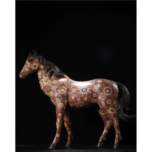 Cloisonné Standing Horse with Floral Motifs