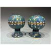 Image 1 : Pair of Cloisonné Spherical Covered Boxes with Floral Motifs