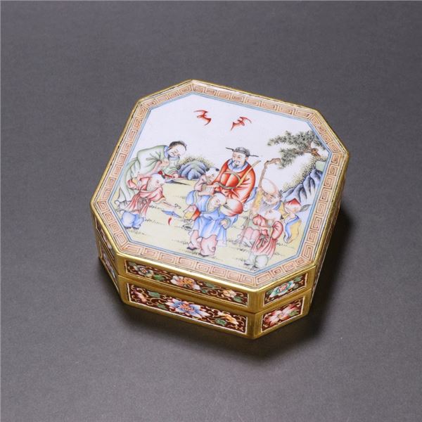 Painted Enamel Box with Figural Scene on Copper Body