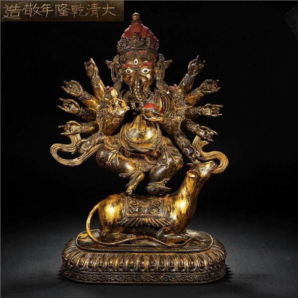 Gilded Bronze Elephant-Headed God Statue, Qianlong Period, Qing Dynasty