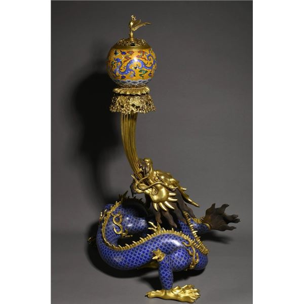 Qianlong Marked Cloisonné Enamel Dragon and Phoenix Incense Burner