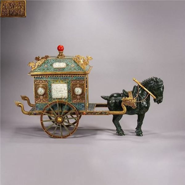Qing Dynasty Cloisonné Enamel Horse-Drawn Carriage Ornament