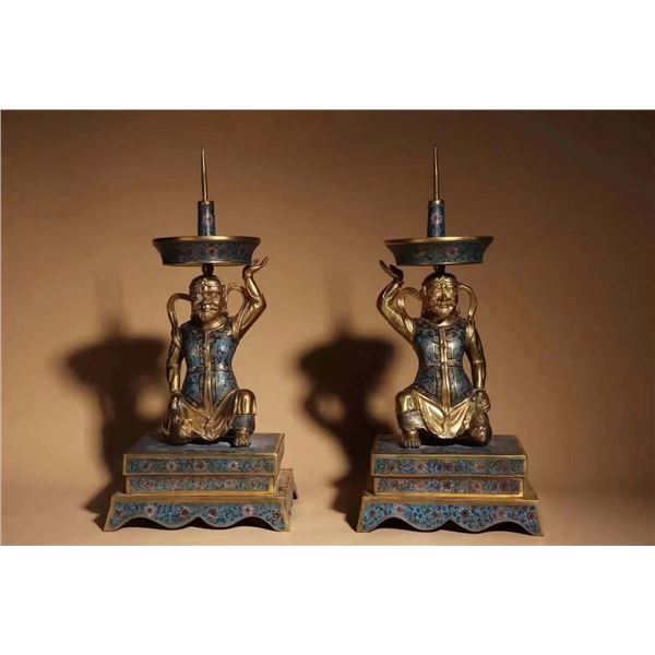 Qianlong Cloisonné Enamel Gilded Candlestick