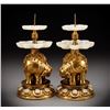 Image 4 : Gilded Copper Inlaid Gemstone Hetian Jade Elephant Candleholders