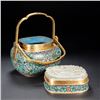 Image 3 : Qing Dynasty Cloisonné Enamel Inlaid Hetian Jade Hand Warmer