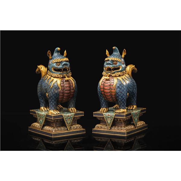 Qing Dynasty Copper Cloisonné Enamel Incense Burner Fu Lion