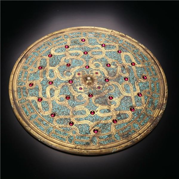 Gilded Copper Inlaid Gemstone Dragon Pattern Mirror