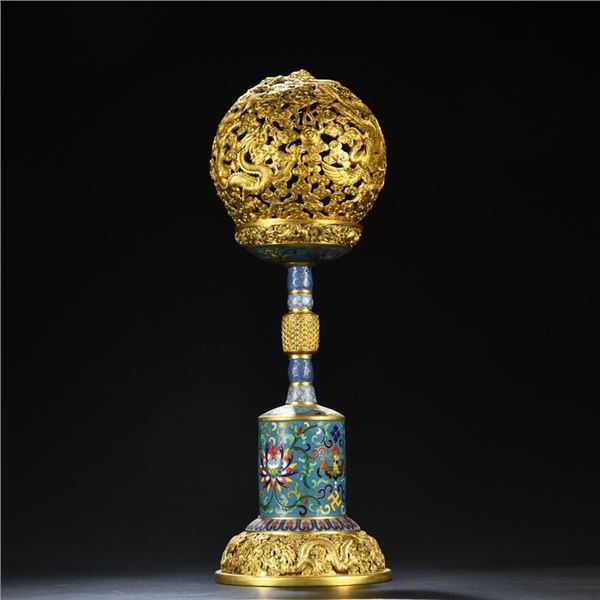 Copper Cloisonné Enamel Inlaid Dragon and Phoenix Incense Burner Ornament