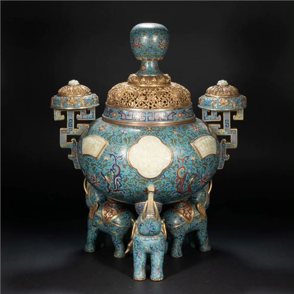Qing Dynasty Cloisonné Elephant Ear Incense Burner