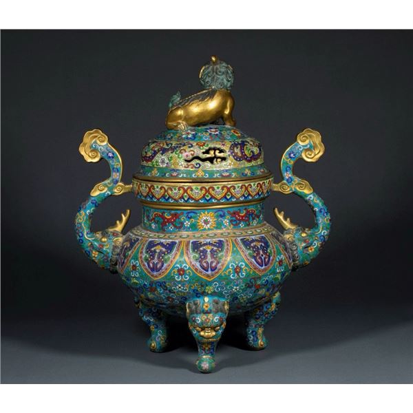 Cloisonné Enamel Incense Burner with Copper Base