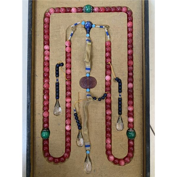 Red Jadeite, Swanstone, Lapis Lazuli, Turquoise, and Crystal Pendant